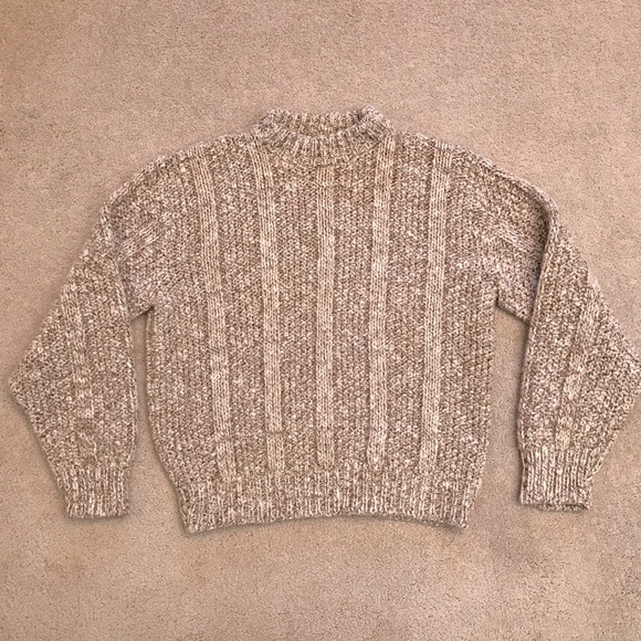 Vintage Sweaters - Vintage Chunky Knit Wool Sweater Womens Size Medium Oversized Tan Brown USA Made